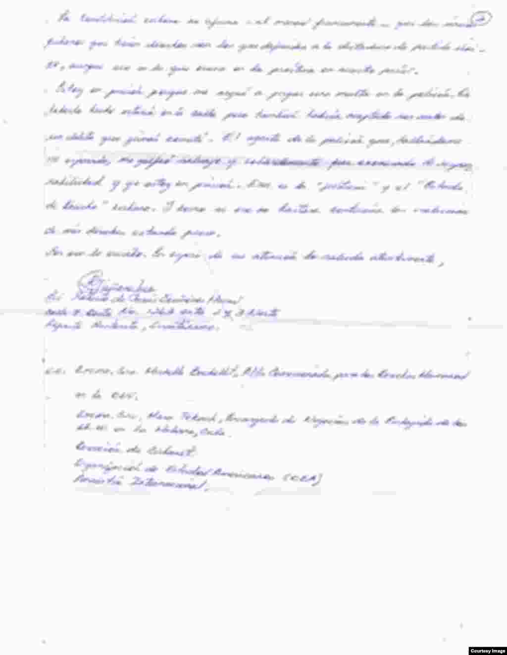 Quiñones Haces denuncia de puño y letra los abusos que recibe en prisión.